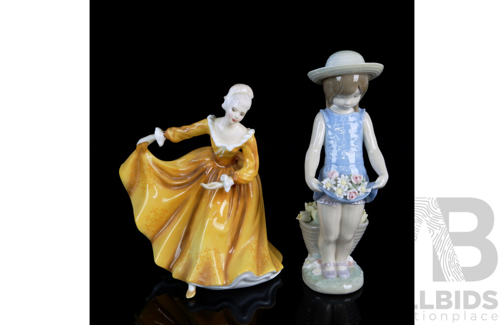 Royal Doulton Porcelain Lady Figure, Kirsty, HN 2381 Along with Lladro Porcelain Child with Flowers Figure