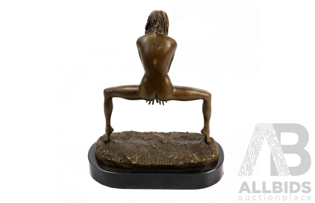 Bronze Statue of Naked Female on Marble Stand