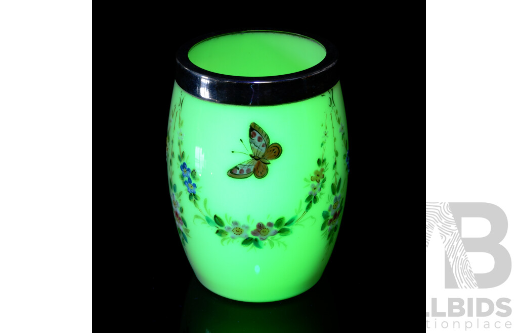 Vintage Uranium Glass Vase with Hand Painted Detail