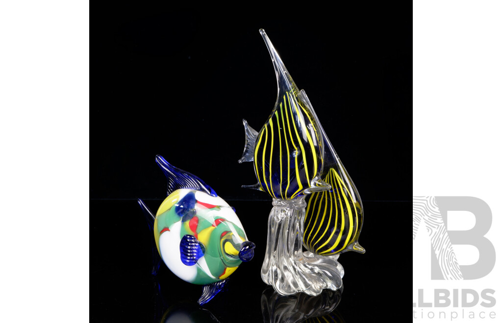 Art Glass Fish by Rikaro Along with Murano Style Glass Twin Angel Fish