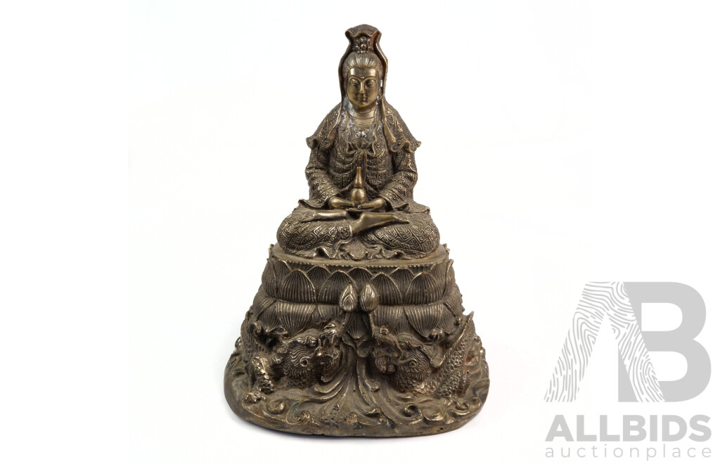 Asian Heavy Cast Metal Ornate Quan Yi Figure