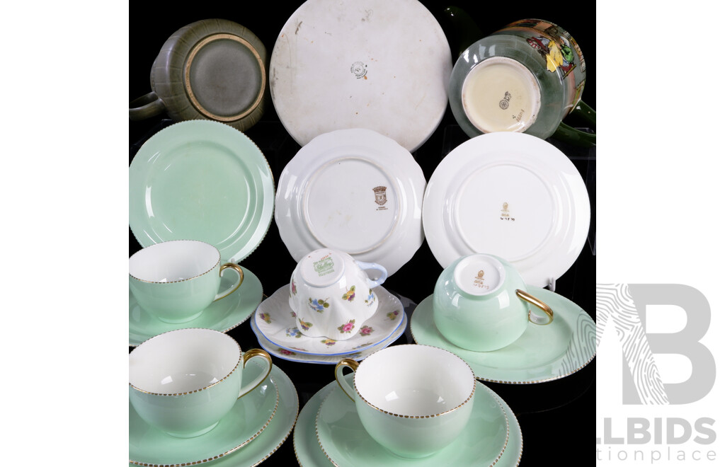 Collection Quality English Porcelain Comprising Royal Doulton Teapot, Wedgwood Teapot, Shelly Trio, Green Wedgwood 12 PIece Tea Set and Limoges Display Plate