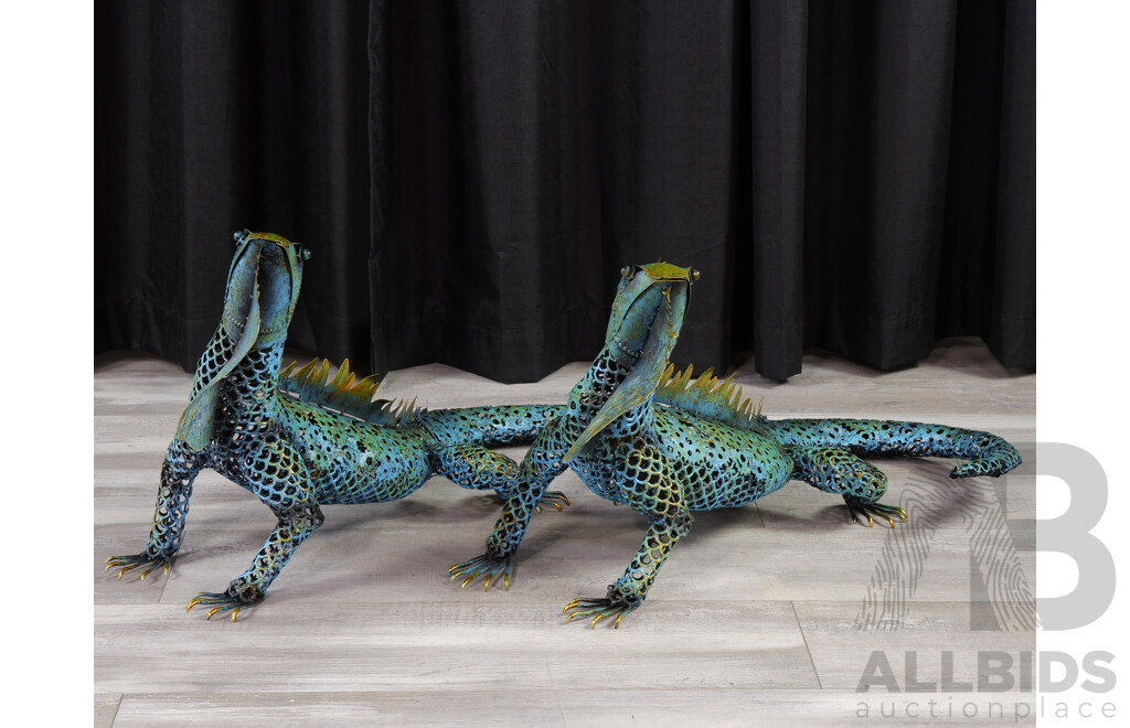 Pair of Pierced Metal Iguanas