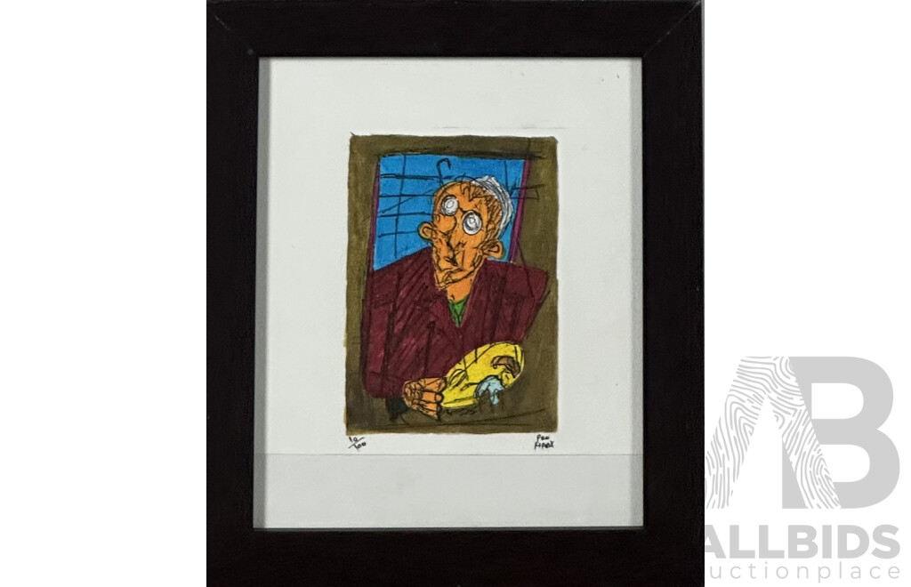 Attributed/In the Manner of Pro Hart (20th Century, Australian, 1928-2006), Self Portrait, Coloured Print of Original Etching, 31 x 25 cm (frame)