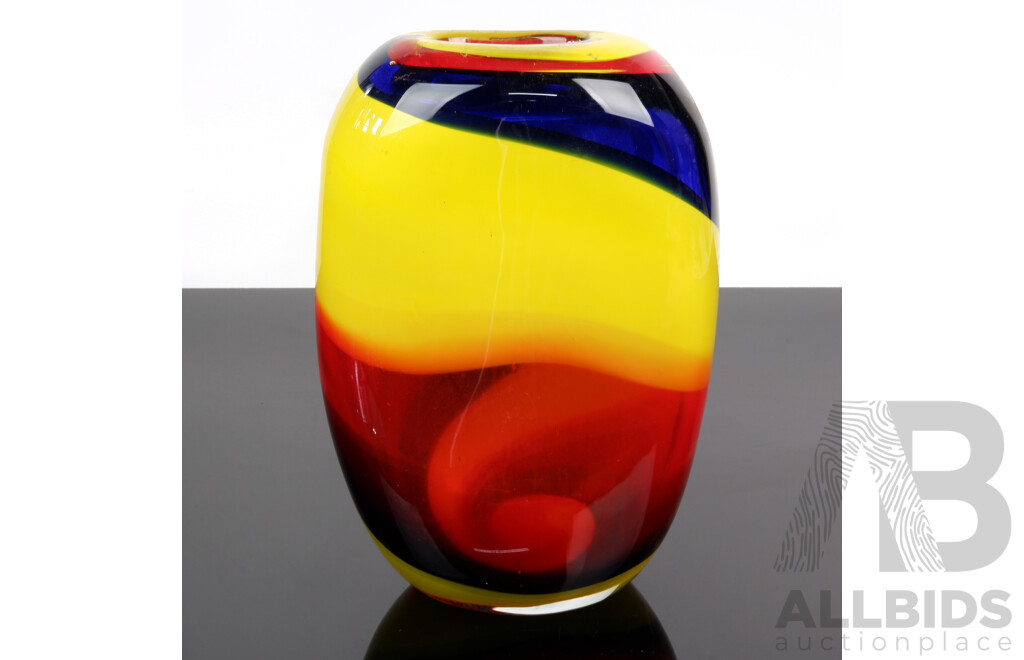 Retro Large Heavy Art Glass with Internal  Multi Coloured Swirl Decoration