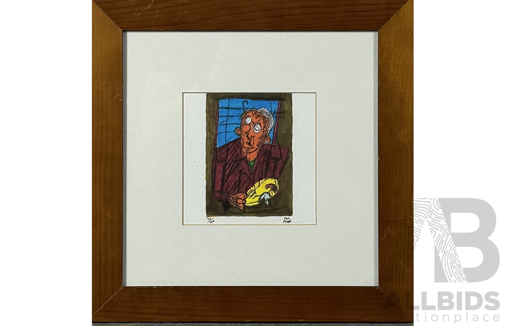 Attributed/In the Manner of Pro Hart (20th Century, Australian, 1928-2006), Self Portrait, Coloured Print of Original Etching, 30 x 30 cm (frame)