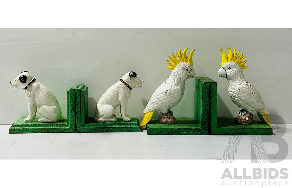 Reproduction Cast Iron Bookends Inc Cockatoos and Nipper