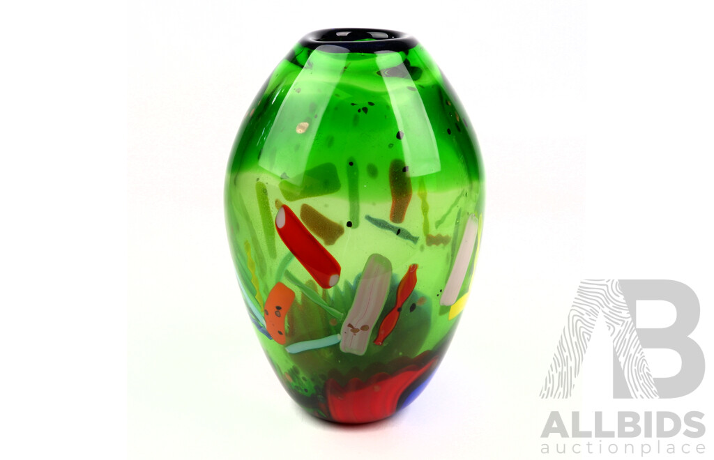 Retro Large Heavy Art Glass with Internal  Multi Coloured Decoration