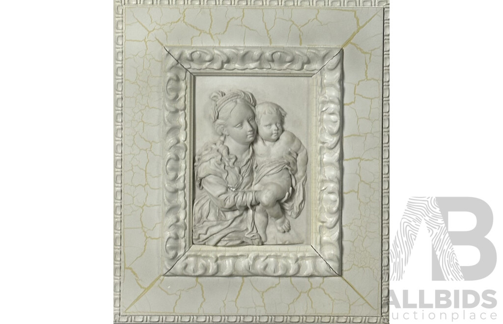 Pair of Ornately Framed Wall Reliefs, Madonna and Child and Lady with Basket on Head, 33 x 28 cm (frames); Alongside Norman Lindsay, Spring's Innocence, Reproduction Print, 34.5 x 42.5 cm (frame) (3)