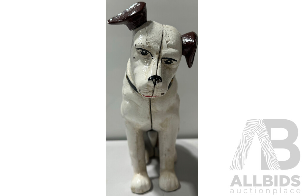 Cast Iron Reproduction White Dog Piggy Bank