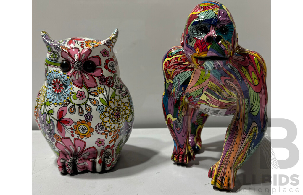 Splash Art Fibre Glass Gorilla and Owl