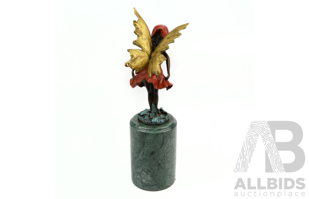 Cold Painted Bronze Fairie Figure on Green Marble Soccle