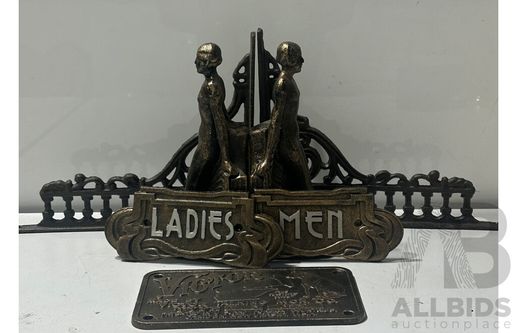 Various Reproduction Book Ends and Signs