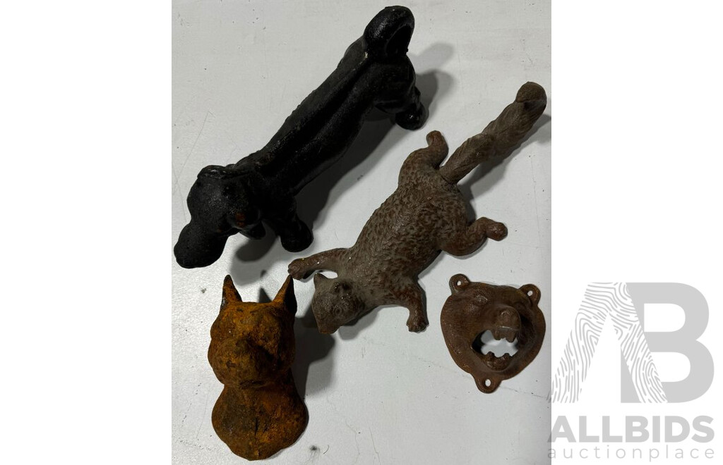 Cast Iron Reproduction Bear, Dog, Squirrel, and Rusted Dog Decoration