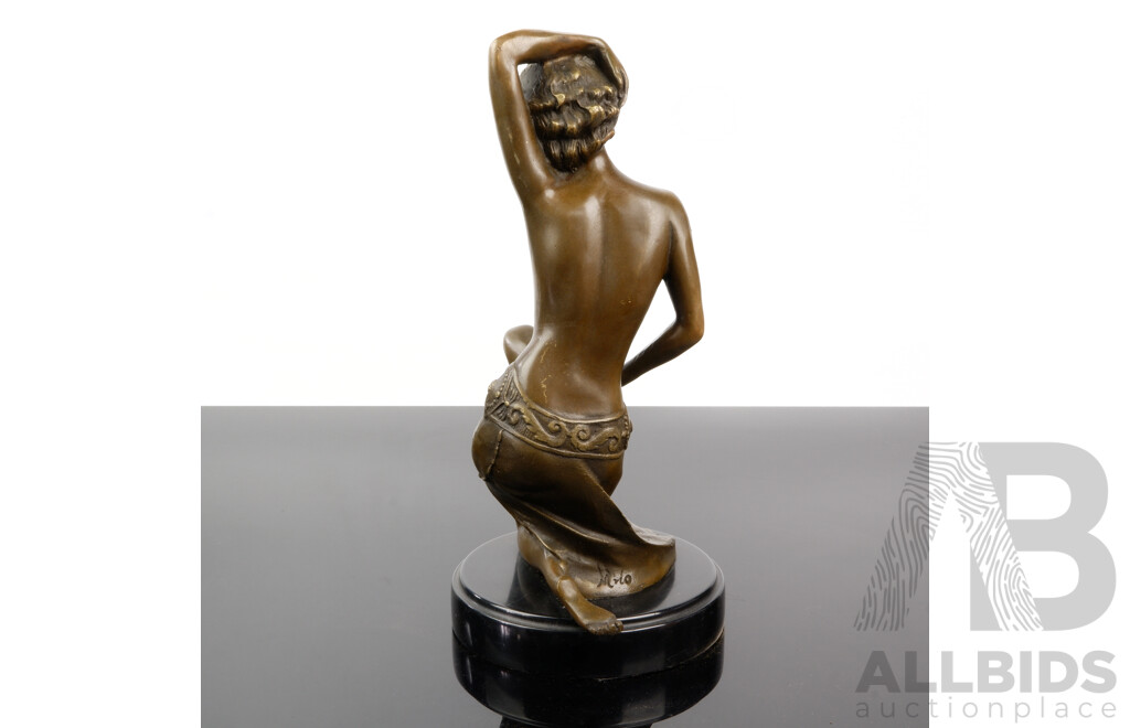 Bronze Naked Lady Figure on Black Marble Plinth, After Max Milo