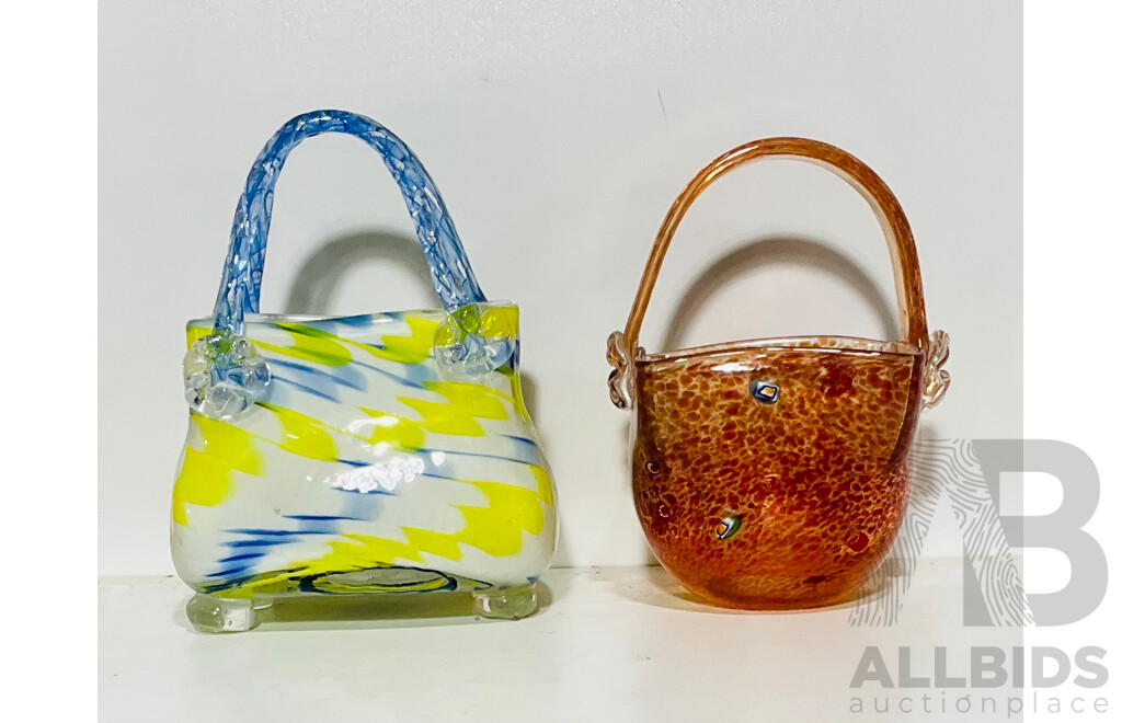 Pair of Basket Form Art Glass Pieces Including Murano-style Example