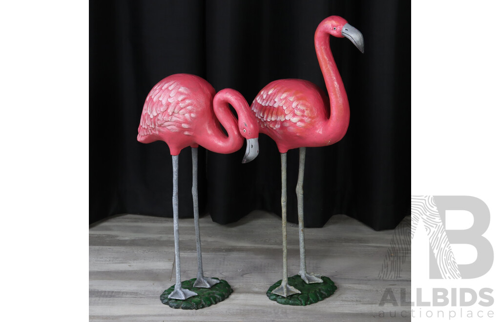 Pair of Large Cast Irom Wading Flamingoes