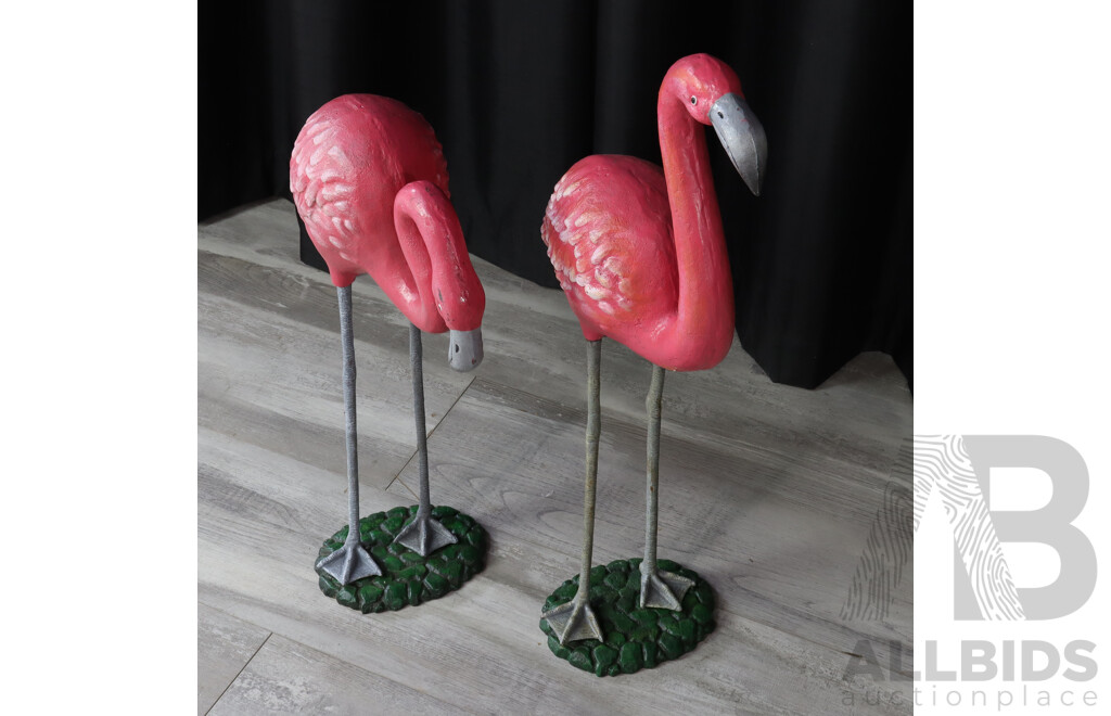 Pair of Large Cast Irom Wading Flamingoes