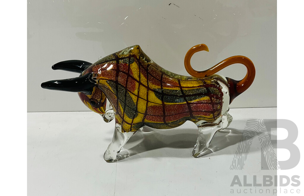 Art Glass Bull with Interesting Pattern