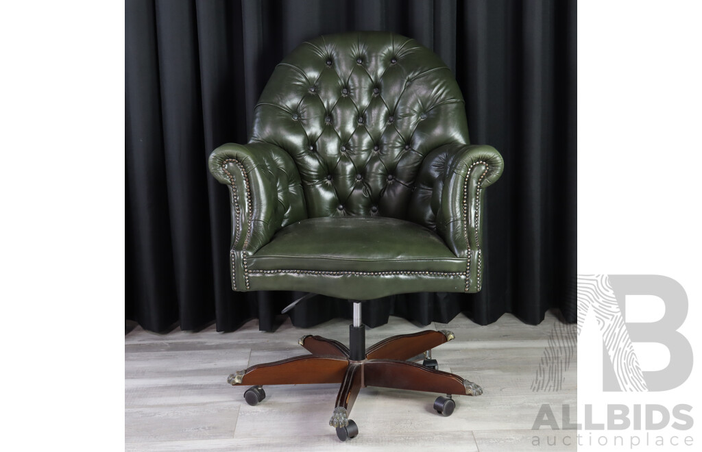 Oversized Leather Buttoned Executives Chair on Later Castors