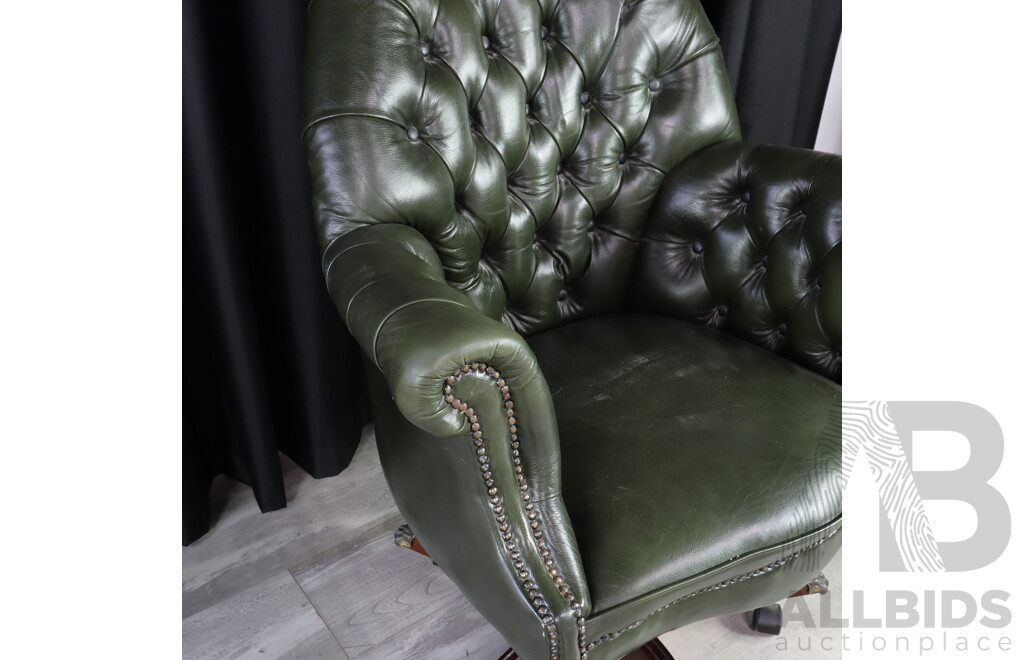 Oversized Leather Buttoned Executives Chair on Later Castors