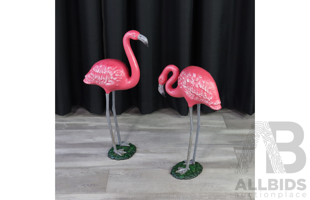 Pair of Large Cast Iron Wading Flamingos