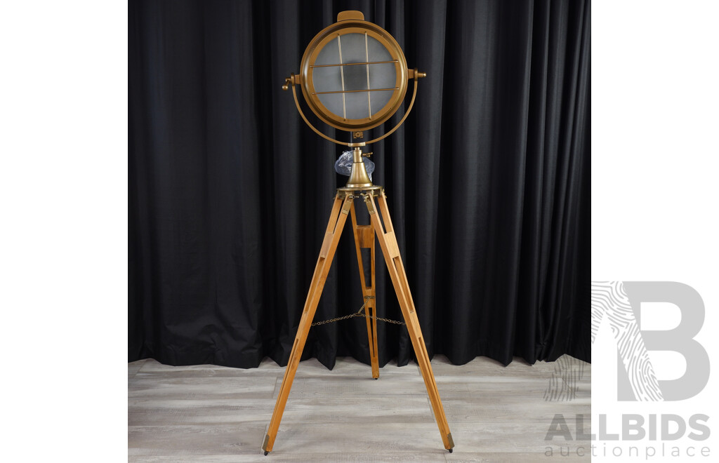 Reproduction Brass Search Light on Timber Tripod Base