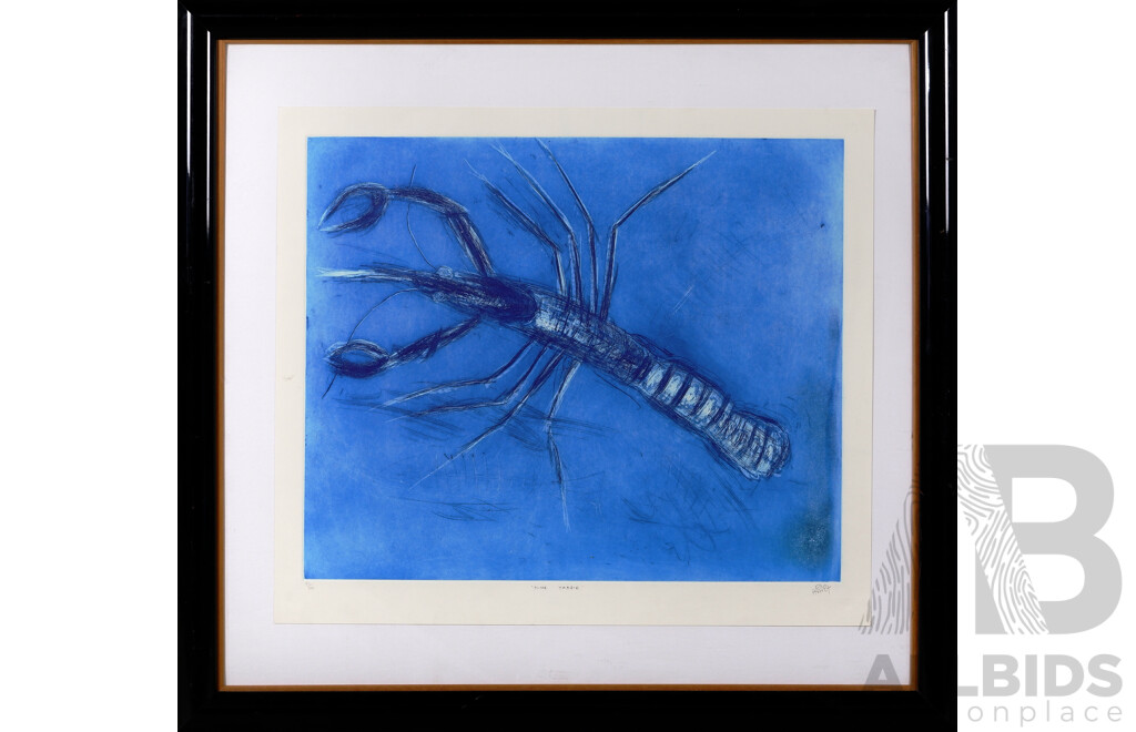 Pro Hart, (20th Century, Australian, 1928-2006), Blue Yabbie, Hand Coloured Etching, 82 x 87 cm (frame)