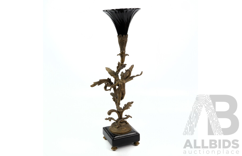 Bronze Epergne with Winged Victory Base on Ceramic Stand, Contemporary