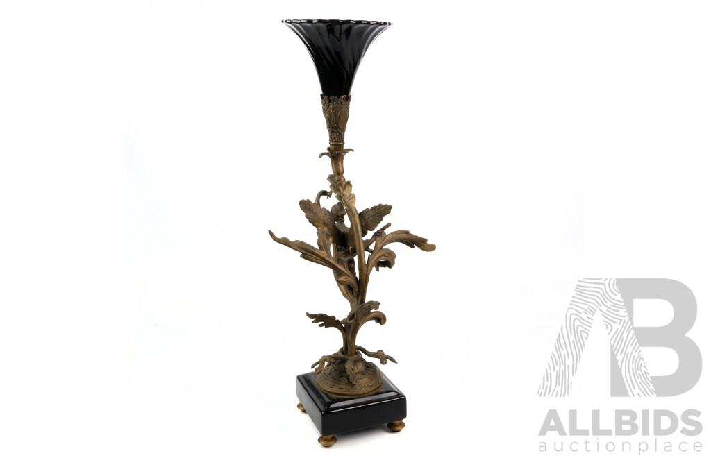 Bronze Epergne with Winged Victory Base on Ceramic Stand, Contemporary