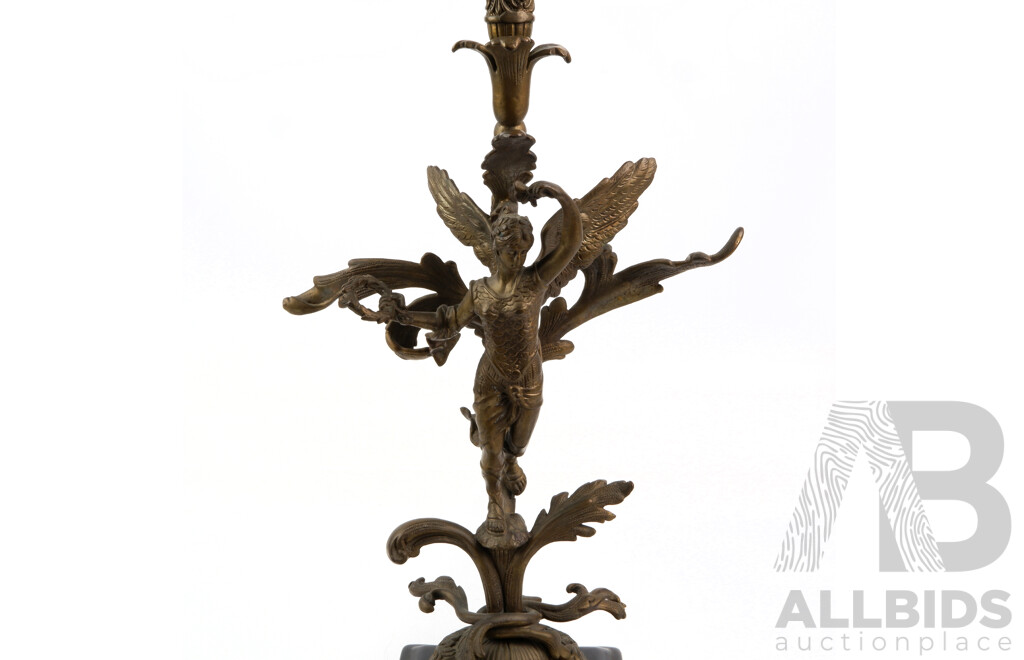 Bronze Epergne with Winged Victory Base on Ceramic Stand, Contemporary