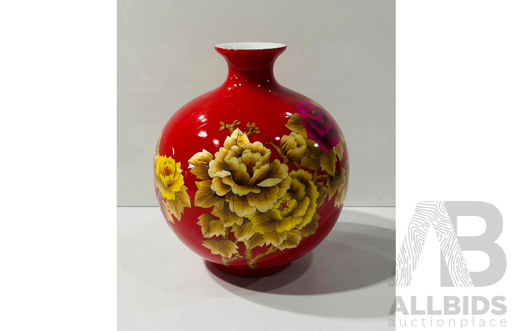 Asian Inspired Ceramic Vase with Floral Decorations