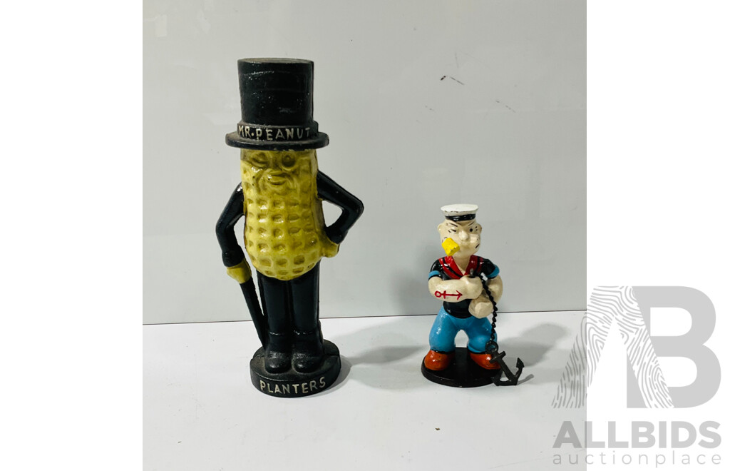 Cast Iron Reproduction Figures of Popeyes and Mr. Peanut