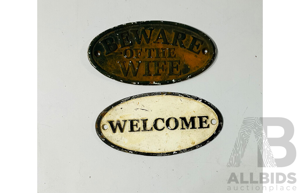 Pair of Cast Iron Door Signs