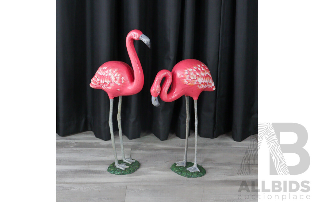 Pair of Large Cast Iron Wading Flamingos