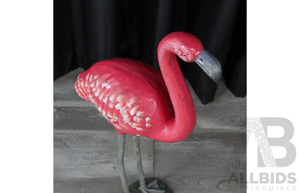 Pair of Large Cast Iron Wading Flamingos