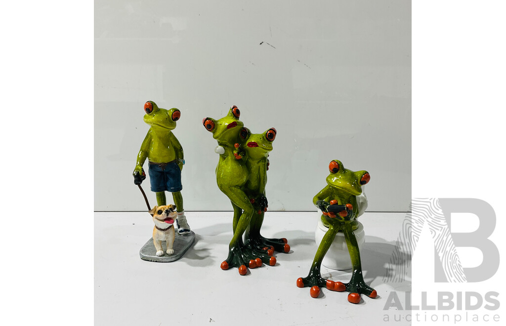 Collection of Three Ceramic Frogs in Unusual Poses