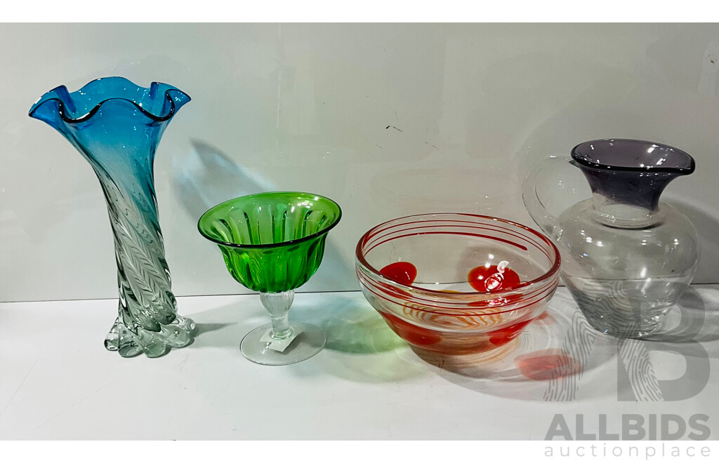 Collection of Interesting Decorative Glassware Including Two Vases, a Bowl and Serving Cup