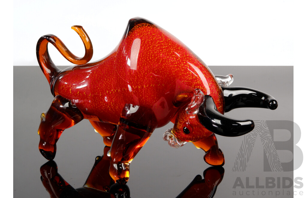 Retro Style Glass Bull Figure, Contemporary