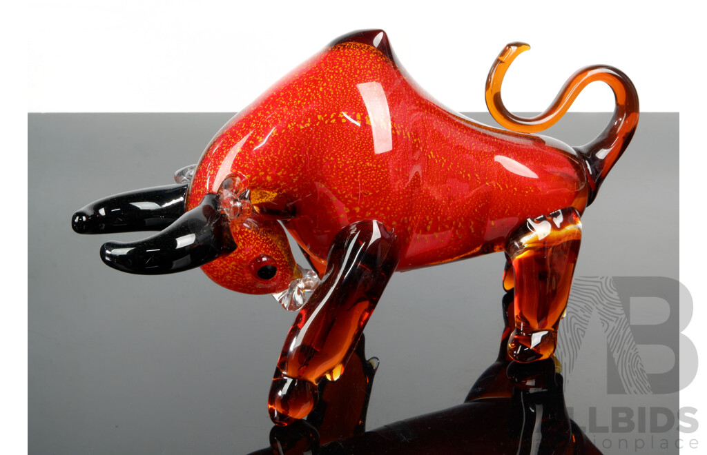 Retro Style Glass Bull Figure, Contemporary