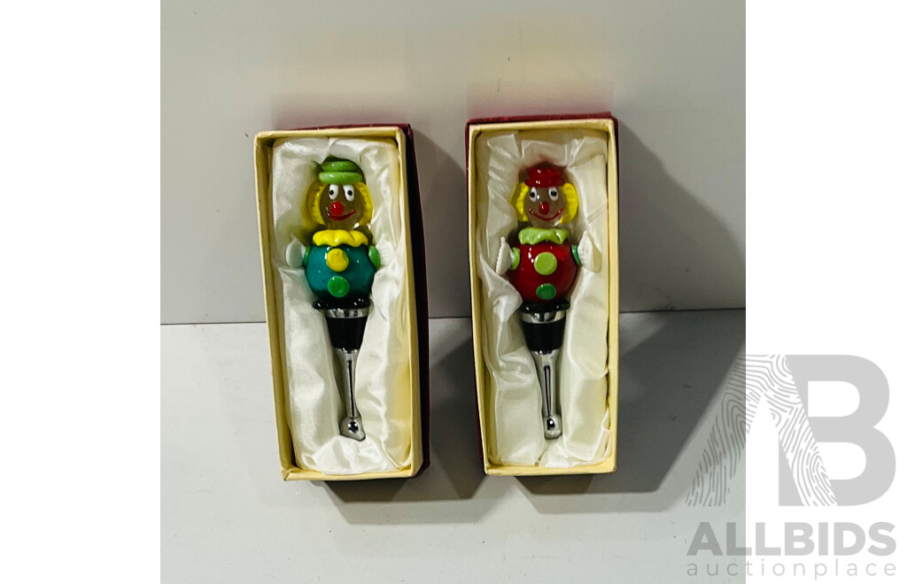 Pair of Art Glass Clown Wine Stoppers