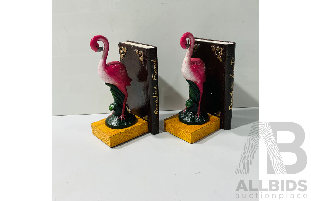 Cast Iron Painted Flamingo Bookends