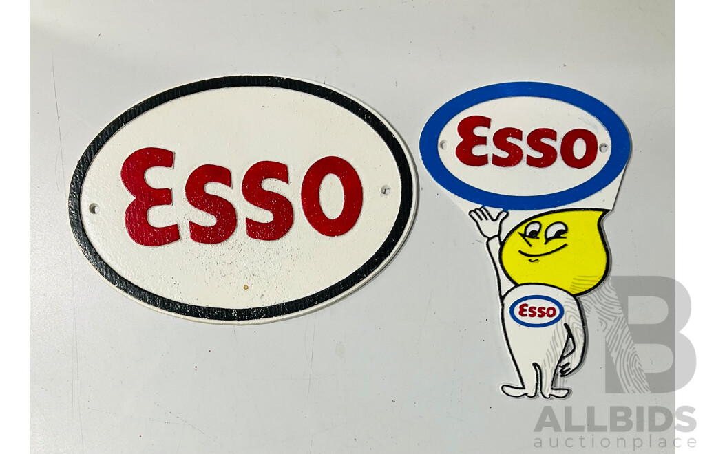 Pair of Cast Iron Reproduction Esso Wall Signs