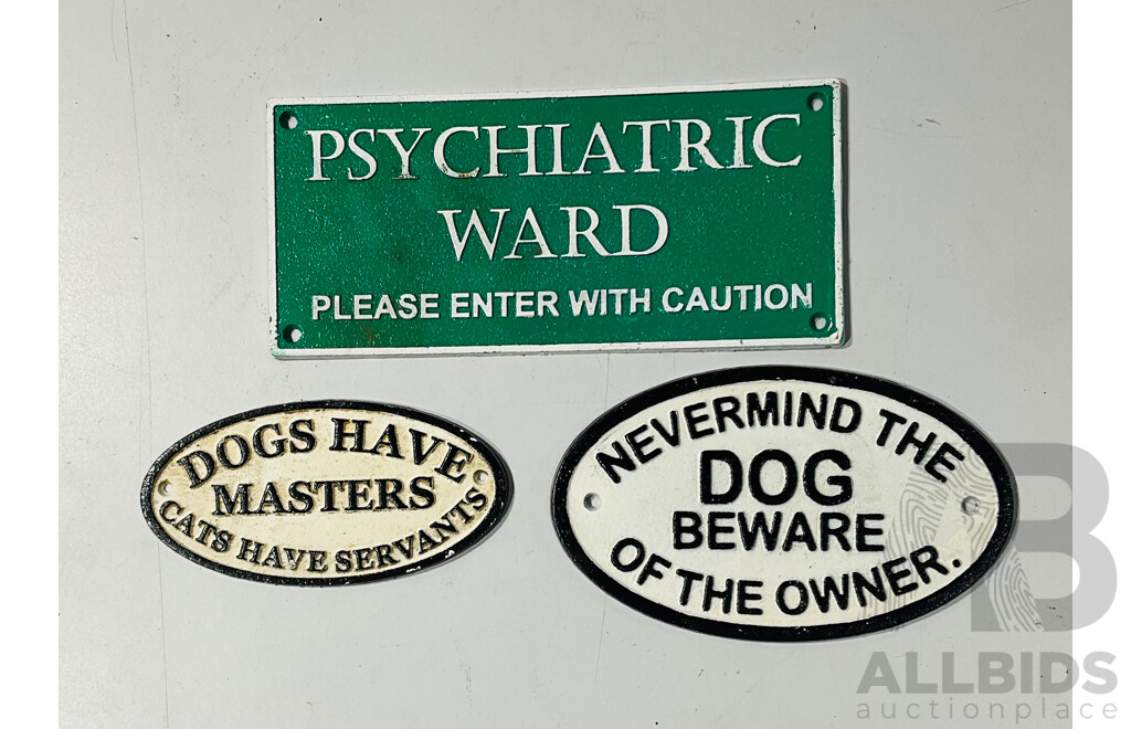 Collection of Three Cast Iron Novelty Wall Signs