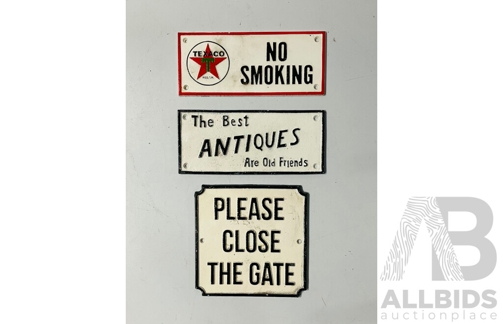 Collection of Three Cast Iron Novelty Wall Signs