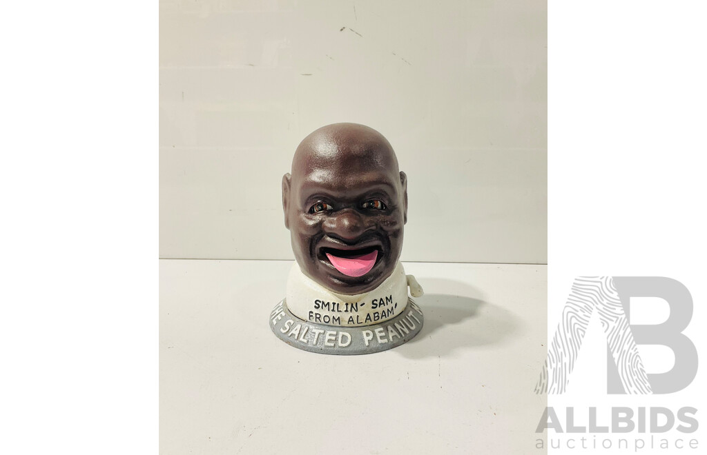 Cast Iron Reproduction Smilin’ Sam From Alabam’  the Salted Peanut Man Money Box