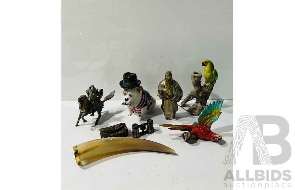Collection of Decorative Homeware Including Ceramic and Brass Figures, Opera Glasses and More