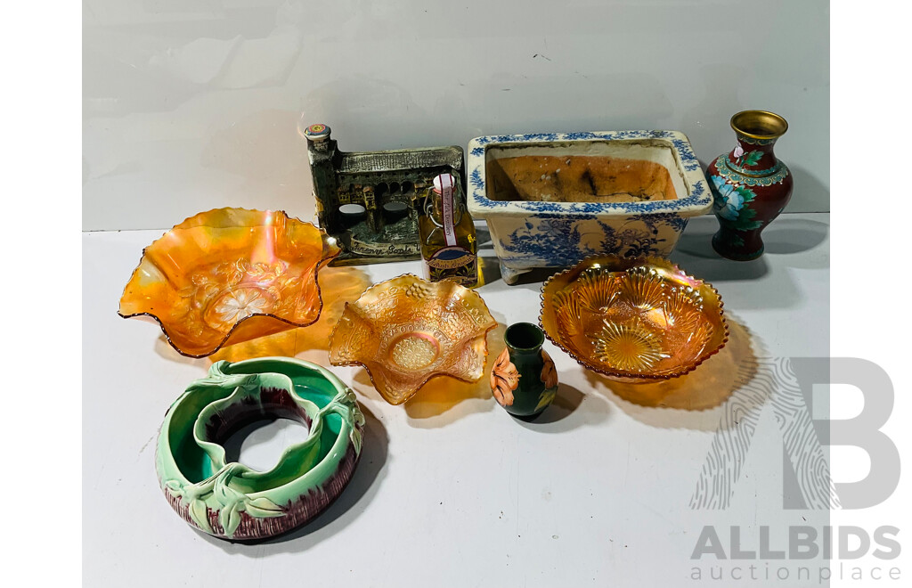 Collection Interesting Homeware Including Glass Bowls, Novelty Chianti Liquor Container, Tasmanian Bush Liqueur and More