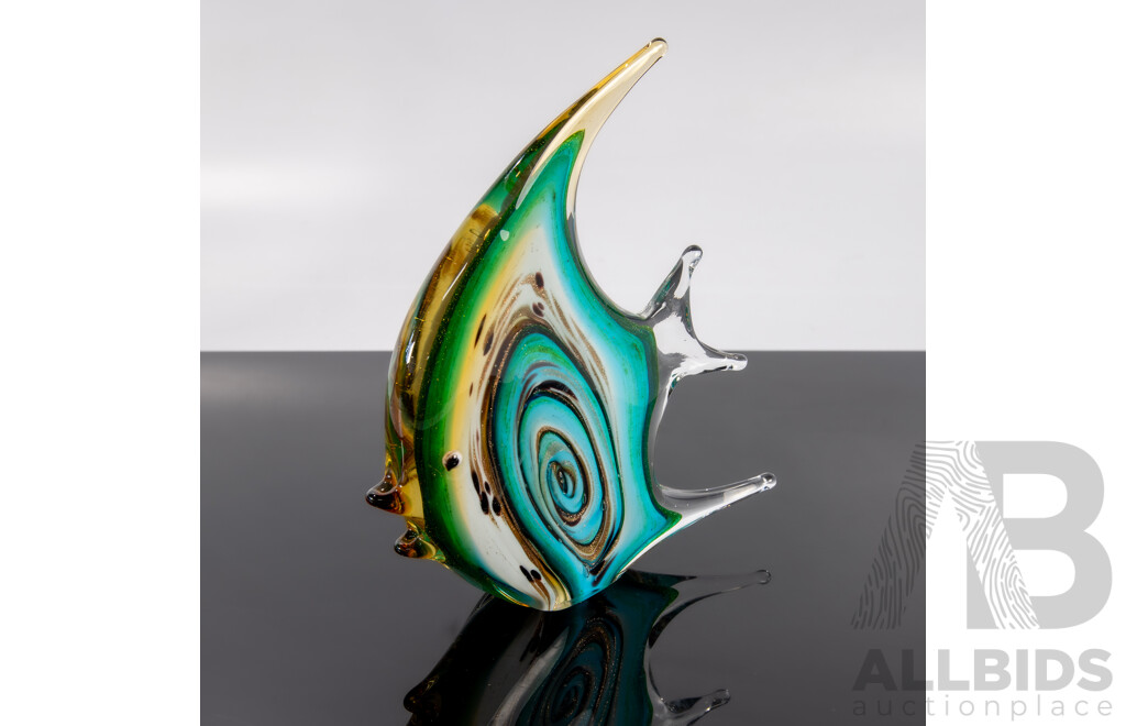 Retro Rikaro Art Glass Angel Fish with Aventurine Inclusions and Original Label