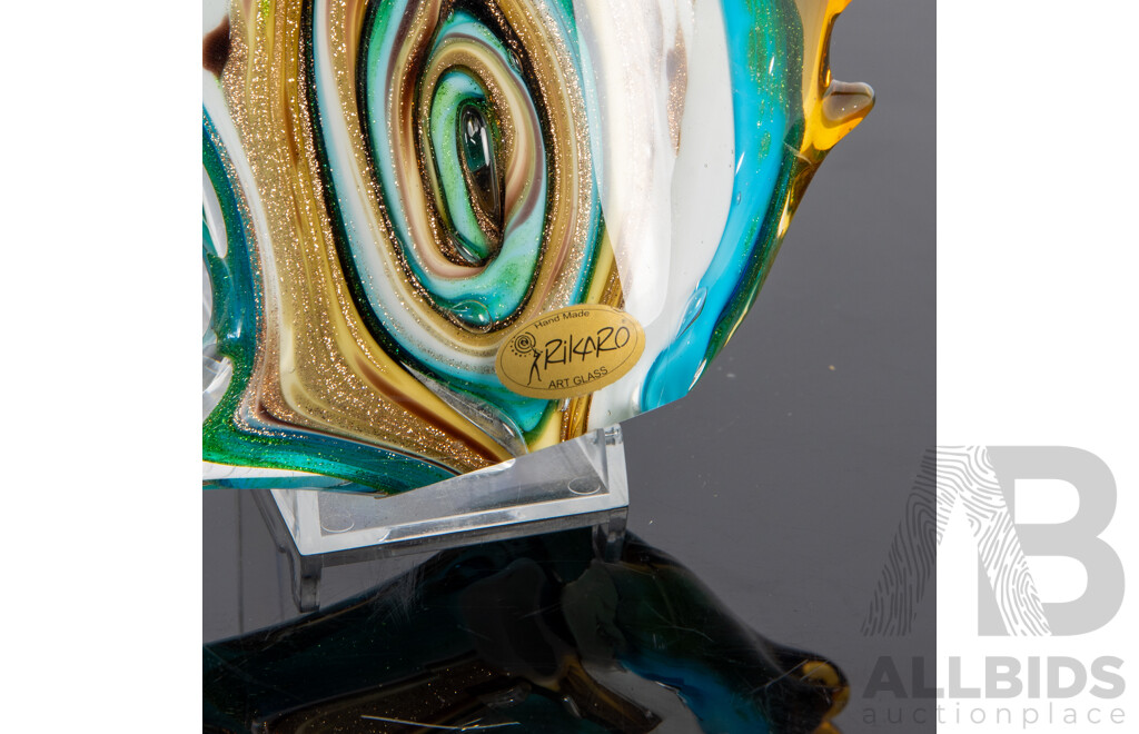 Retro Rikaro Art Glass Angel Fish with Aventurine Inclusions and Original Label